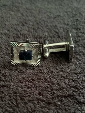 Vintage Silver-Tone Cufflinks with A Black Stone Accent
